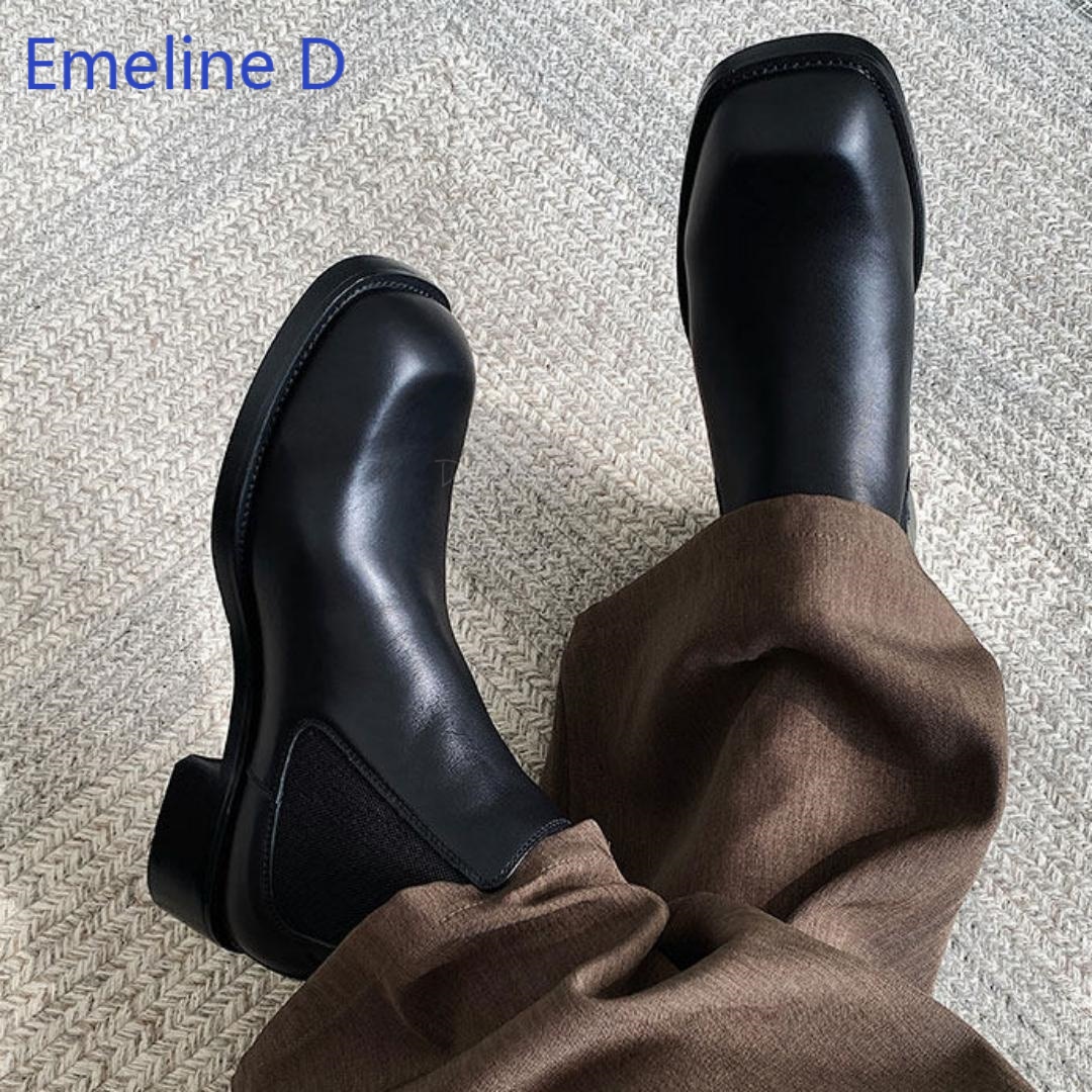 Formal Men Daily Wear Footwear - Erkek Kare Burunlu Chelsea Botlar, Elastik