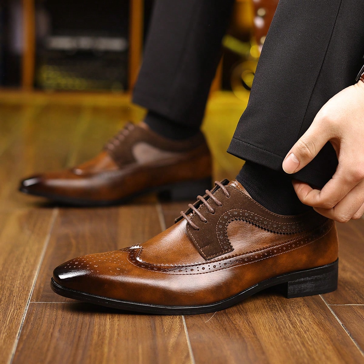 Formal Men Daily Wear Footwear - Erkekler için Kanat Uçlu Brogue Bağcıklı